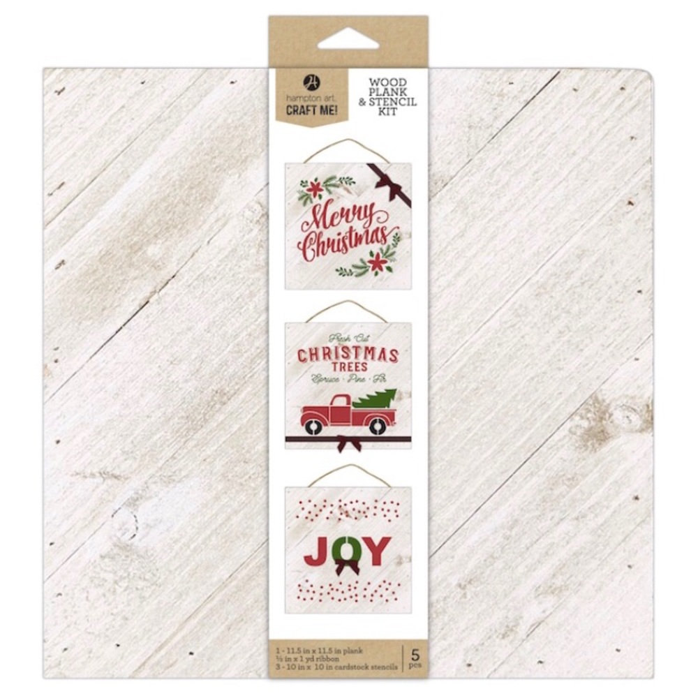 Hampton Art 11.5” x 11.5” Plank and Stencil Kit Whitewash Wood